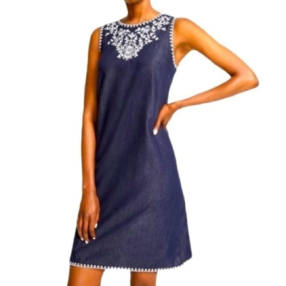 Ann Taylor Embroidered Denim Casual Dress